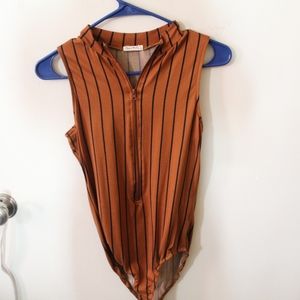 Zip Up Burnt Orange Body Suit